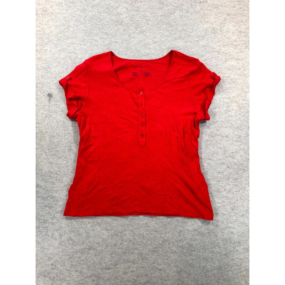 Josephine Chaus Sport Henley Top Womens XL Red Stretch Casual Short Sleeve
